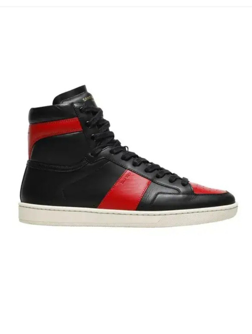 Saint Laurent High-Top Leather Sneakers in Black & Red
